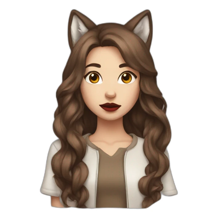  girl brown long hair lipstick wolf ears  sticker