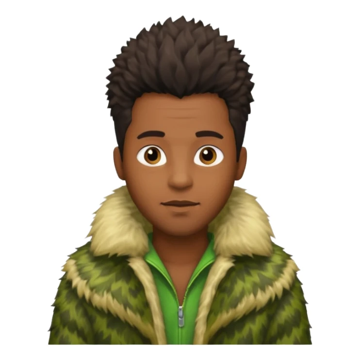  black  male in green fur coat  sticker