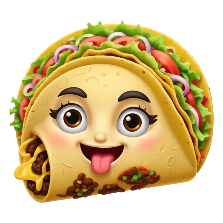a taco with a flirty, sassy expression, exaggerated eyelashes, and a playful pose sticker