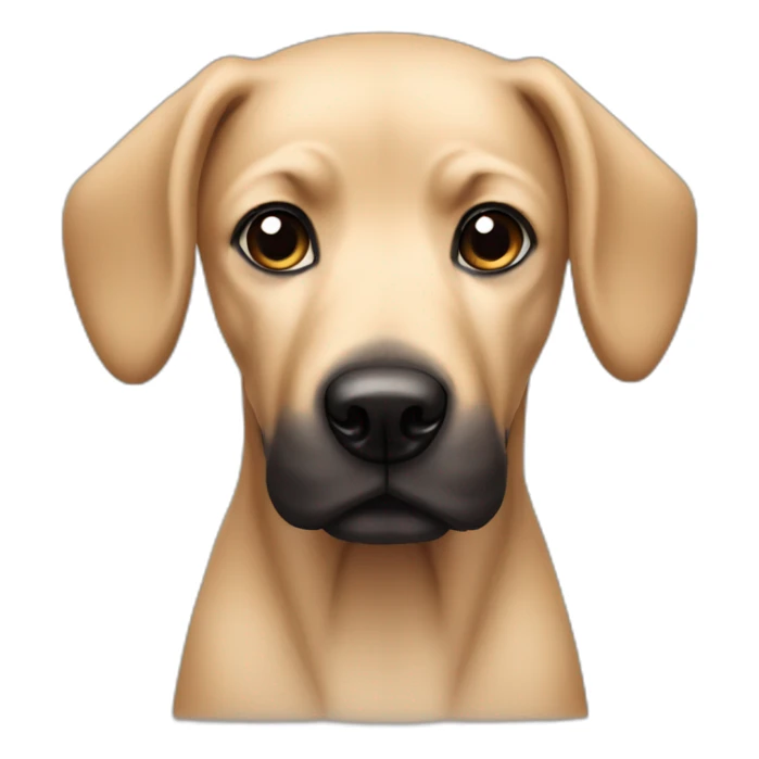 Beige dog with long ears and black neck sticker