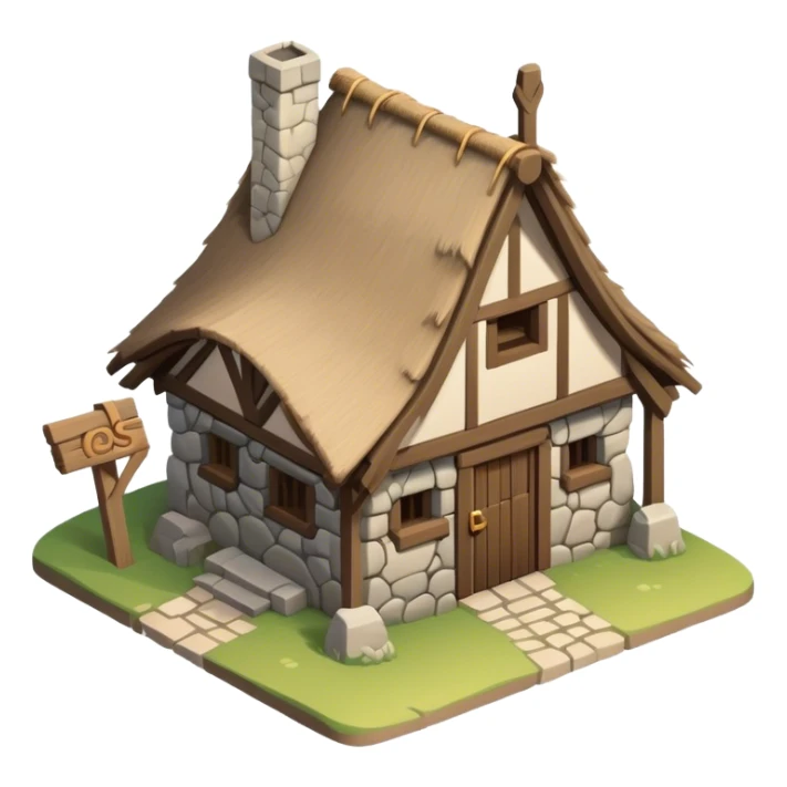 isomeetric one-story medieval shack building sticker