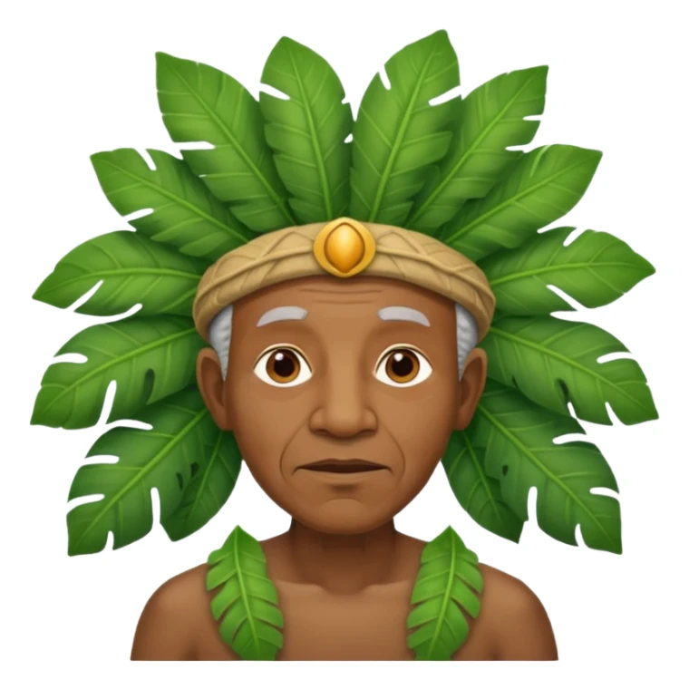 a old black man with jungle wearing a large leaf headgear bye  sticker