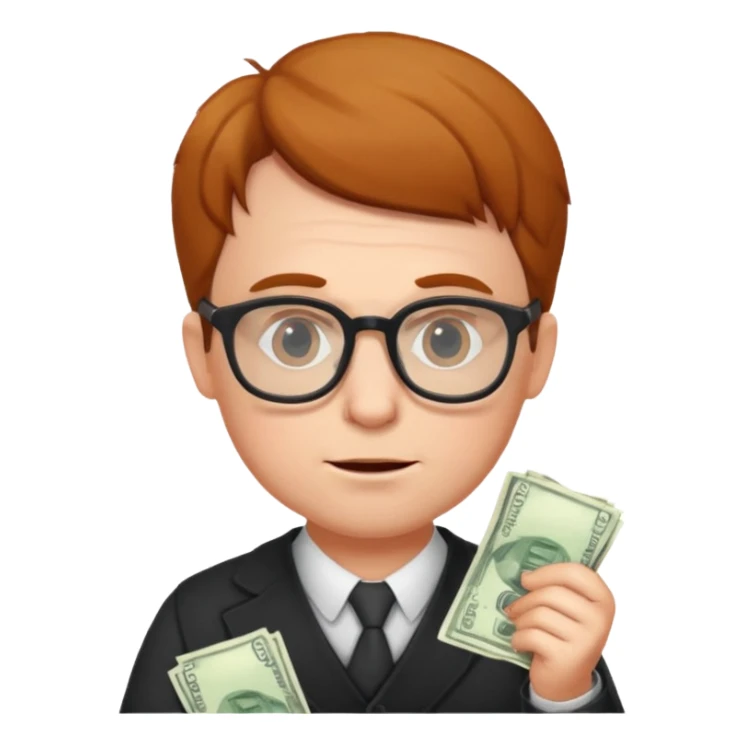 A cunning man in glasses counting money sticker