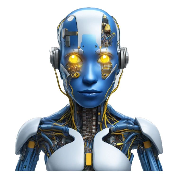 Blue cyborg with yellow eyes wires and circuits  sticker