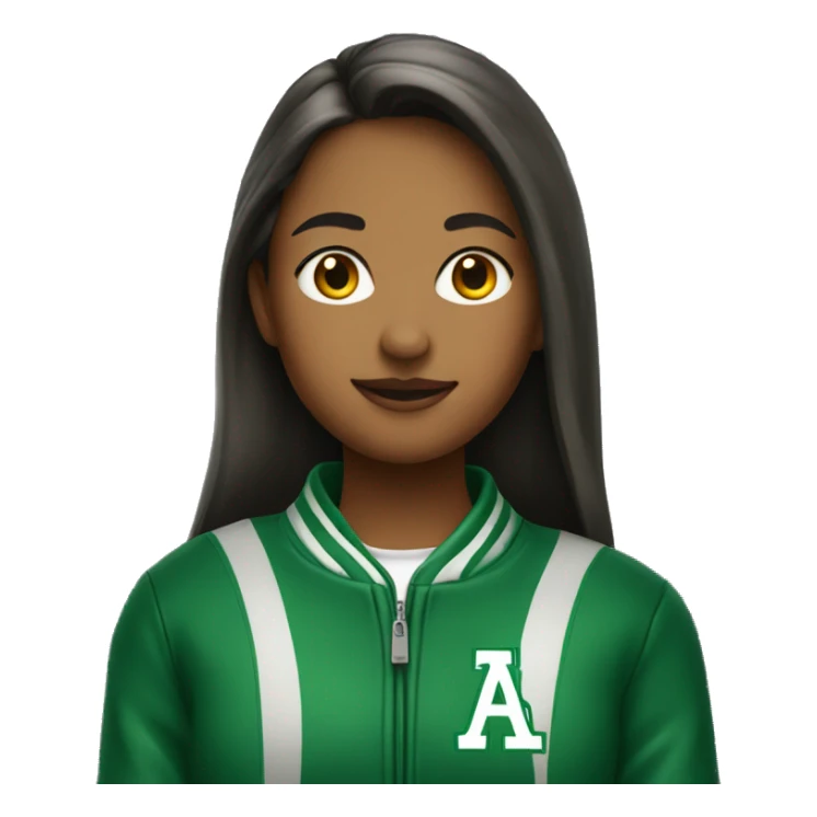 a college girl in a green baseball jacket sticker