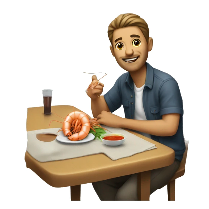 casual dude at the table add a shrimp in his mouth sticker