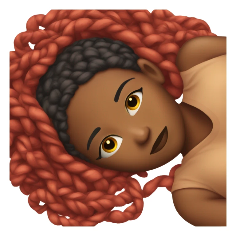 Black woman laying on floor sick, red braids sticker