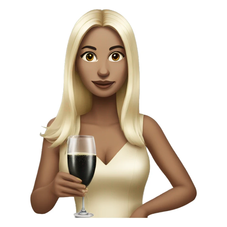 Hyperrealistic woman with black long hair drinks champagne sticker