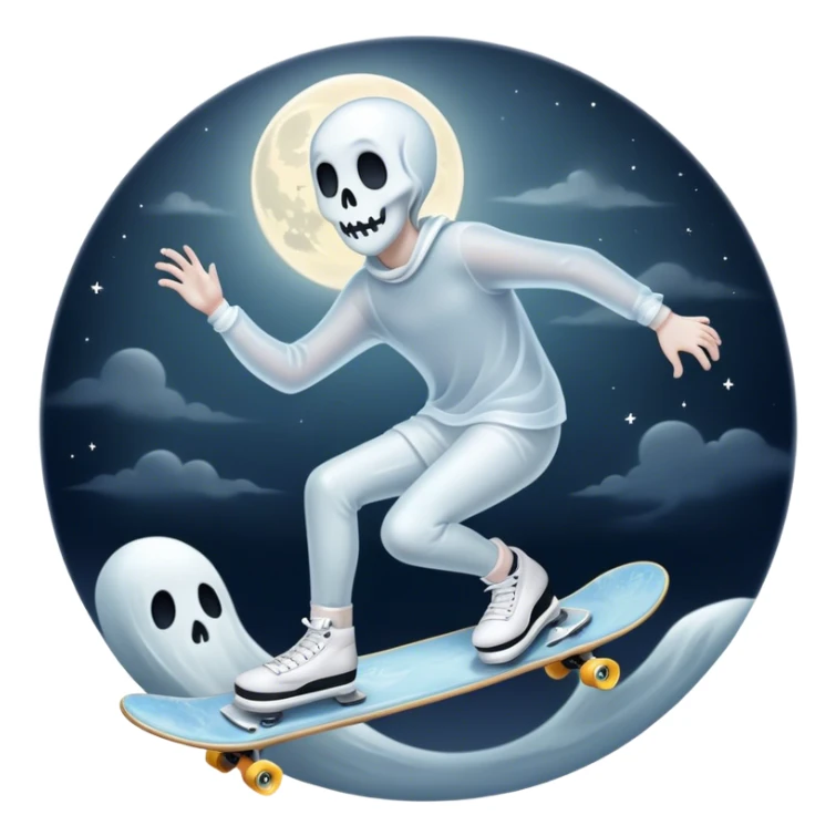  ghost skater boi ghost sk8 boarding under a moon sticker