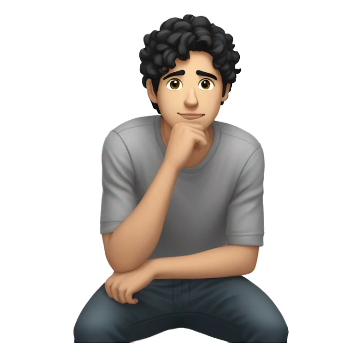 thinking with his hand on chin white young male with black hair  sticker
