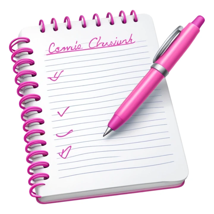 simple and clear hand writing in a notebook with a pink pen sticker