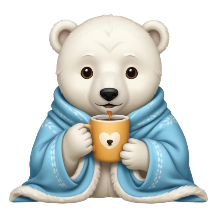 baby white polar in cozy blanket, drink hot coffee sticker
