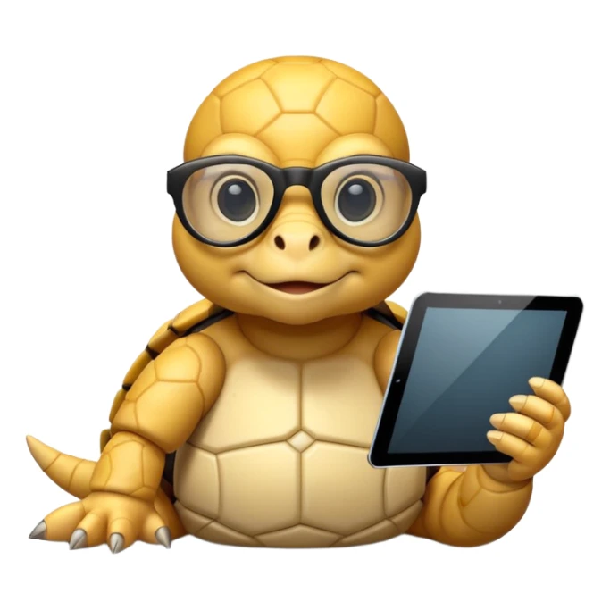 yellow tortoise with digital glasses and a tablet, ai style sticker
