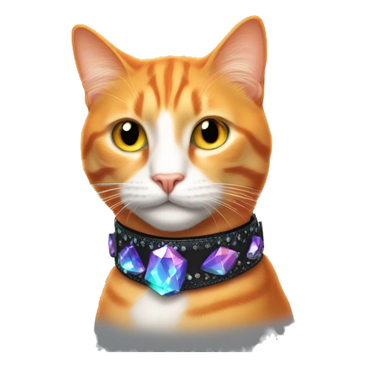 Orange Cat wearing Dark iridescent crystal collar glowing sticker