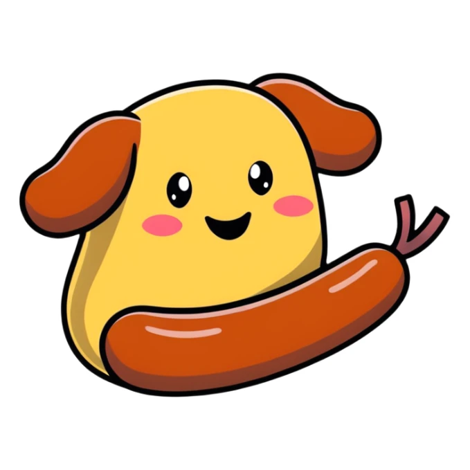 sausage with a smiling face, cute cartoon style sticker