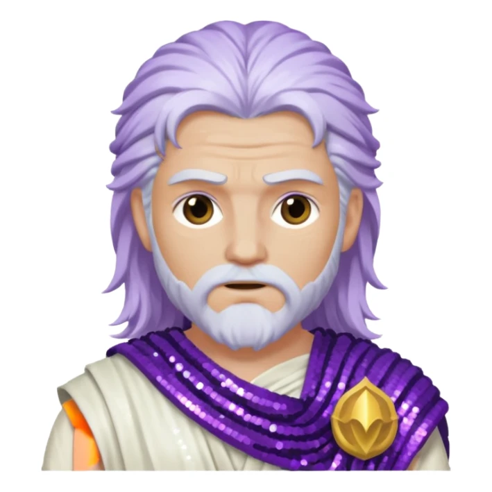 Jupiter Thunder God with long white hair, purple sequin toga sticker