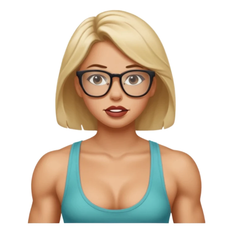 Girl, glasses, biting lips, muscular, pulling off tank top sticker