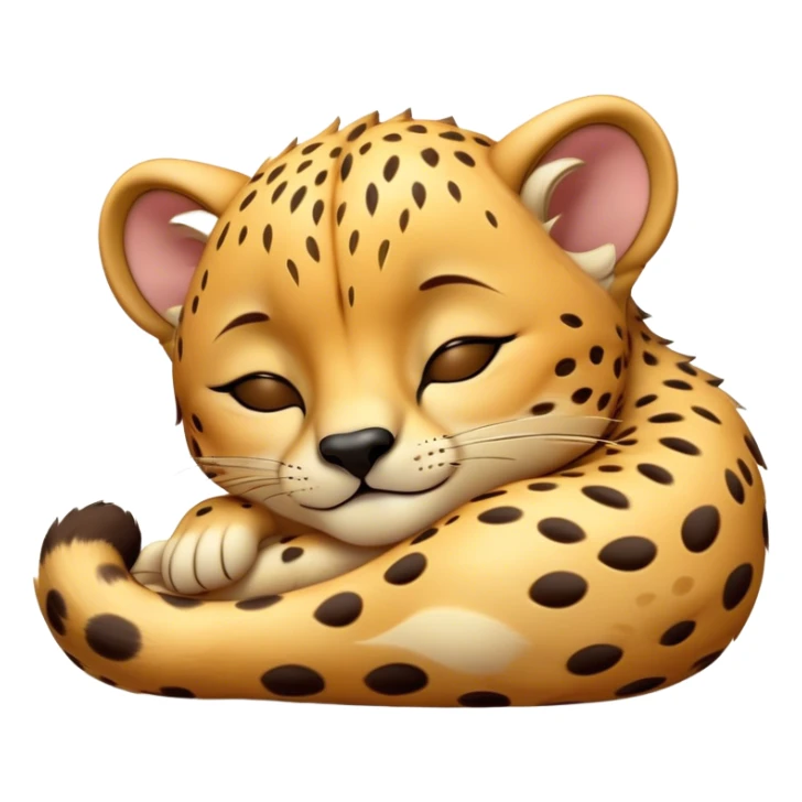 Meme-Worthy Cute Sleeping Cheetah Portrait Emoji, Head resting peacefully with a contented smile, showcasing a lean, muscular build and a luxuriously soft golden spotted Fur, eyes shut in a serene, restful nap, Simplified yet hilariously adorable features, highly detailed, glowing with a soft, drowsy light, high shine, relaxed and utterly lovable, stylized with an air of playful laziness, bright and heartwarming, soft glowing outline, capturing the essence of a comically sleepy cheetah, so meme-worthy it feels like it could instantly become the next viral sensation of adorable slumber! sticker