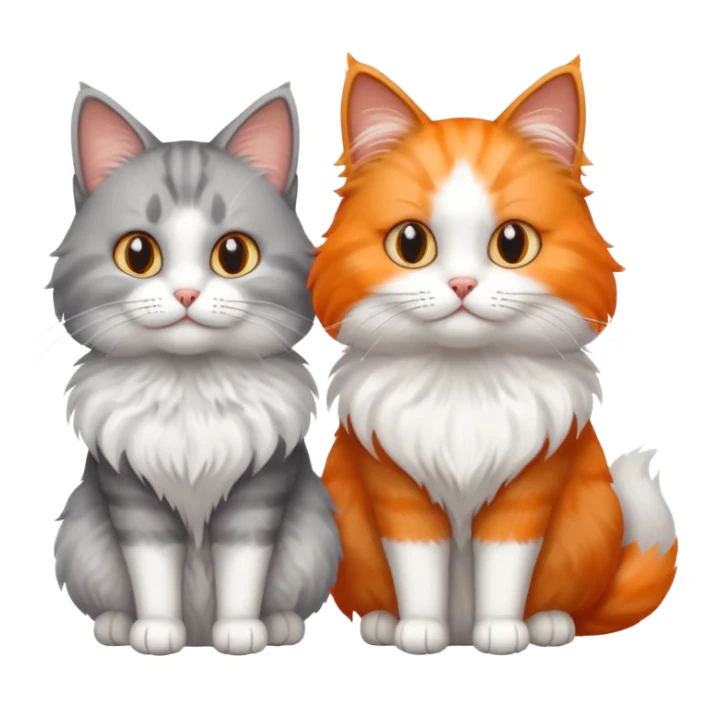 a very fluffy grey and white cat sitting next to another cat sticker