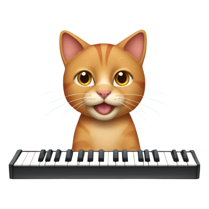 tan-red cat wearing a light-blue t-shirt taps musical keyboard sticker