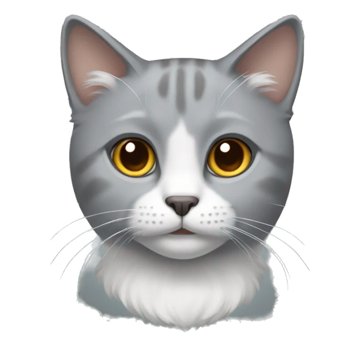 Gray cat with brown eyes and white fluffy neck sticker