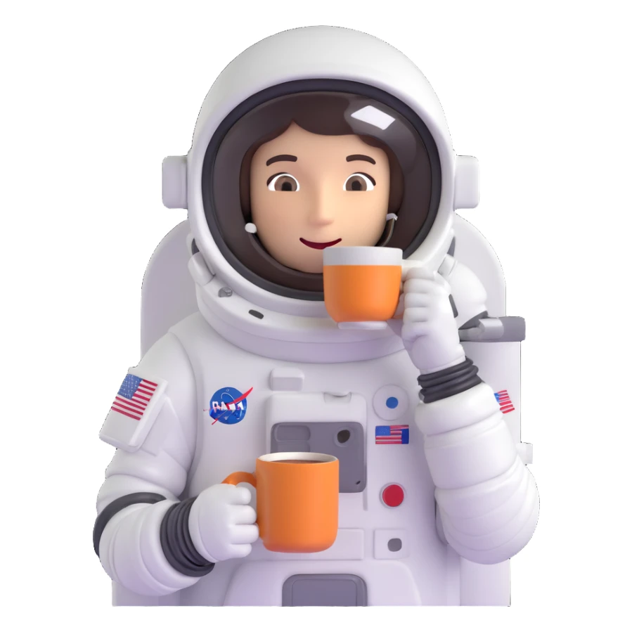 playful astronaut in a spacesuit sipping coffee sticker
