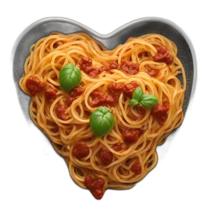 Heart shape spaghetti and sauce on black heart plate sticker
