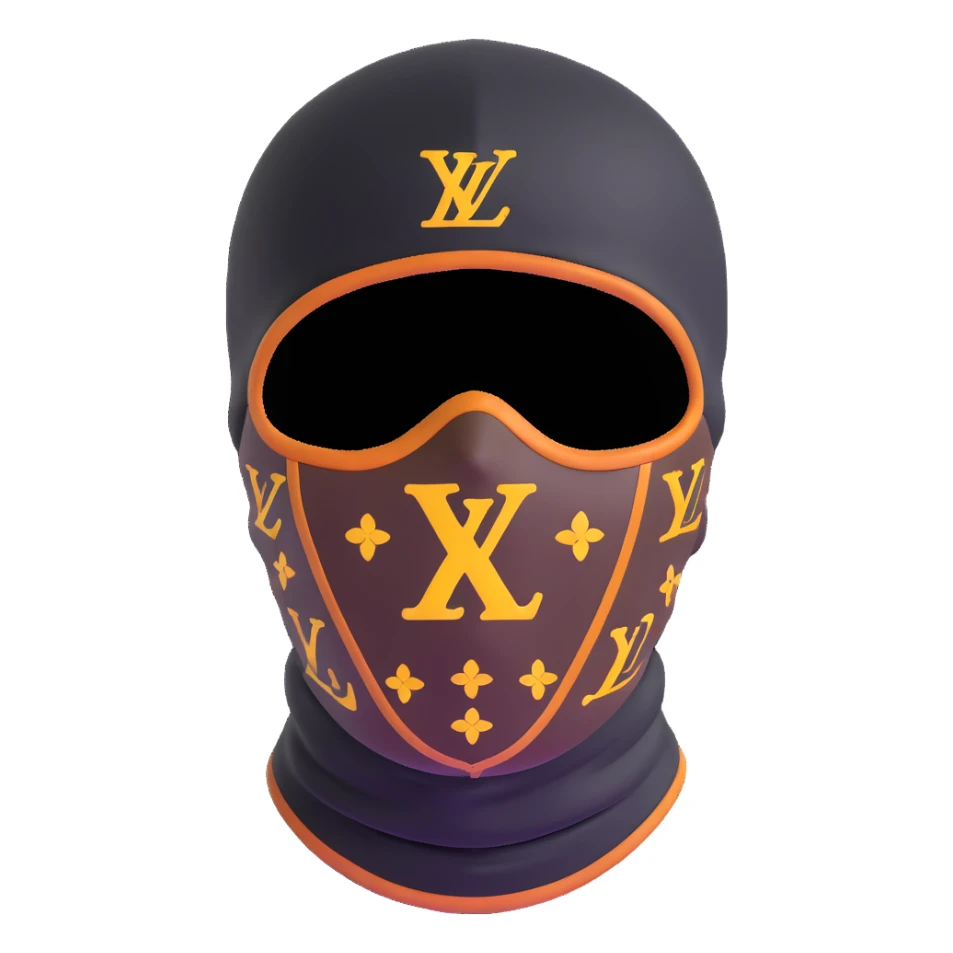 high-end Louis Vuitton ski mask with classic LV monogram print sticker