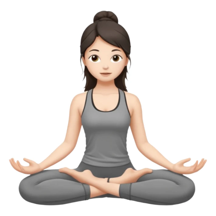 a brunette girl doing yoga, she is wearing a grey fit and she has dark loose hair.  sticker