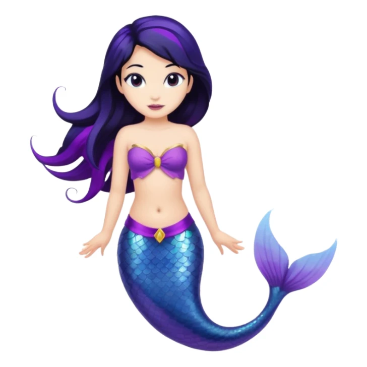 Mermaid with black hair and purple tail  sticker