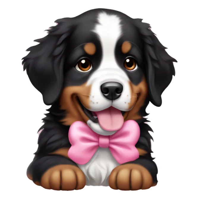 Bernese puppy with eyelashes and a pink bow in her right ear sticker