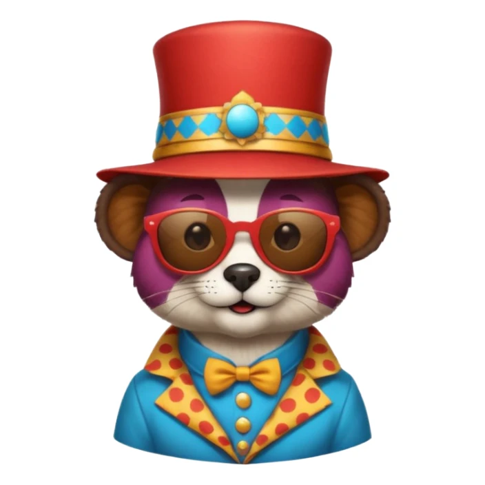 a sunglasses animal with circus hat and shirt sticker
