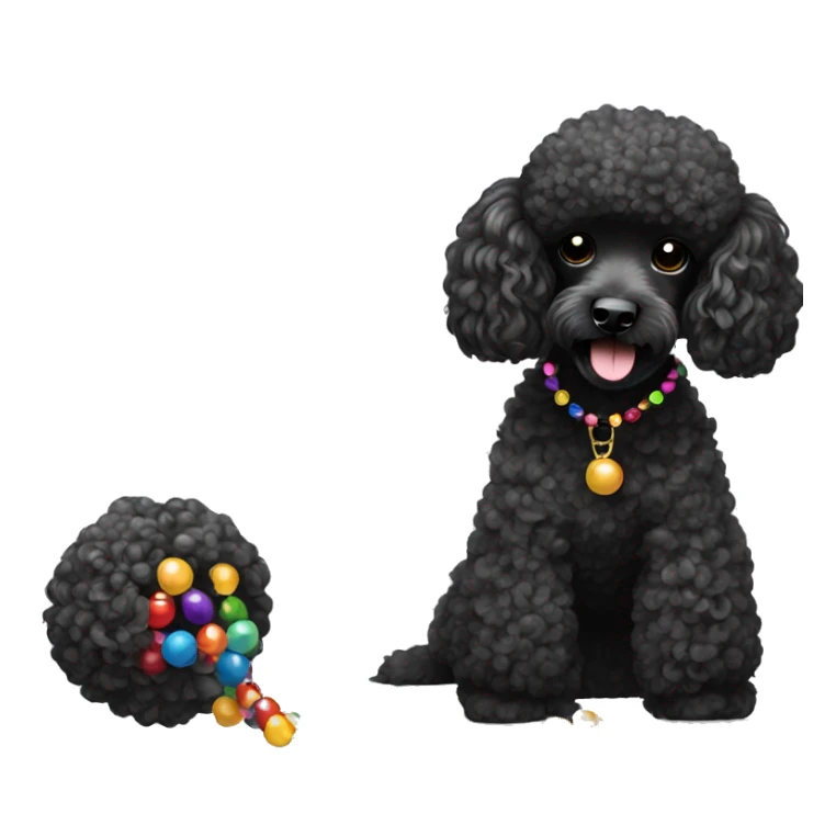 One Small Black Poodle with one  colorful bead necklaces sticker