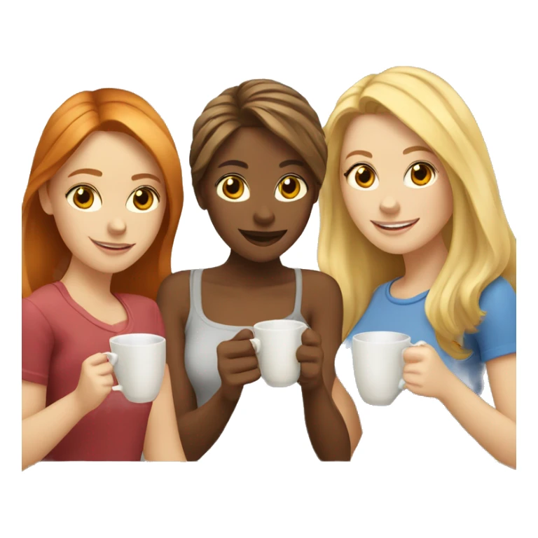 Three blonde brown-haired and red-haired girls are drinking tea sticker