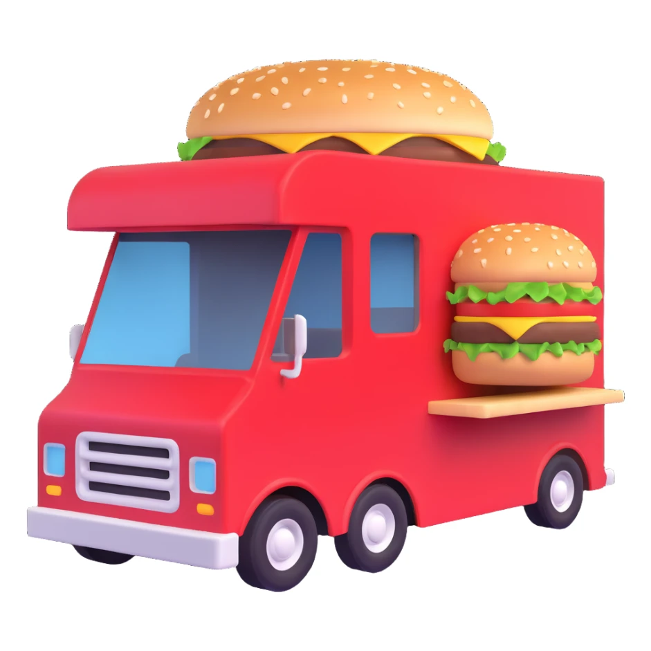 generate me a 3D hamburger food truck sticker