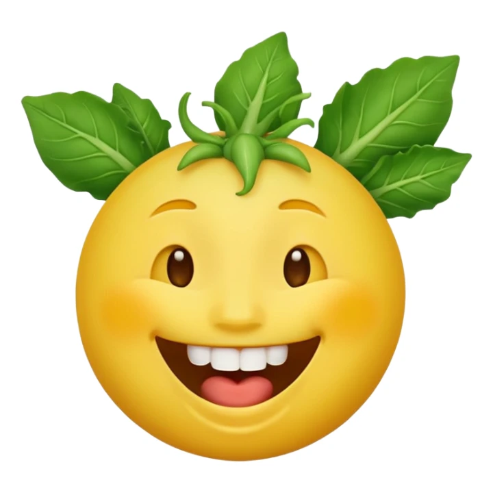yellow face emoji laughing with vegetable leaf stuck on teeth sticker
