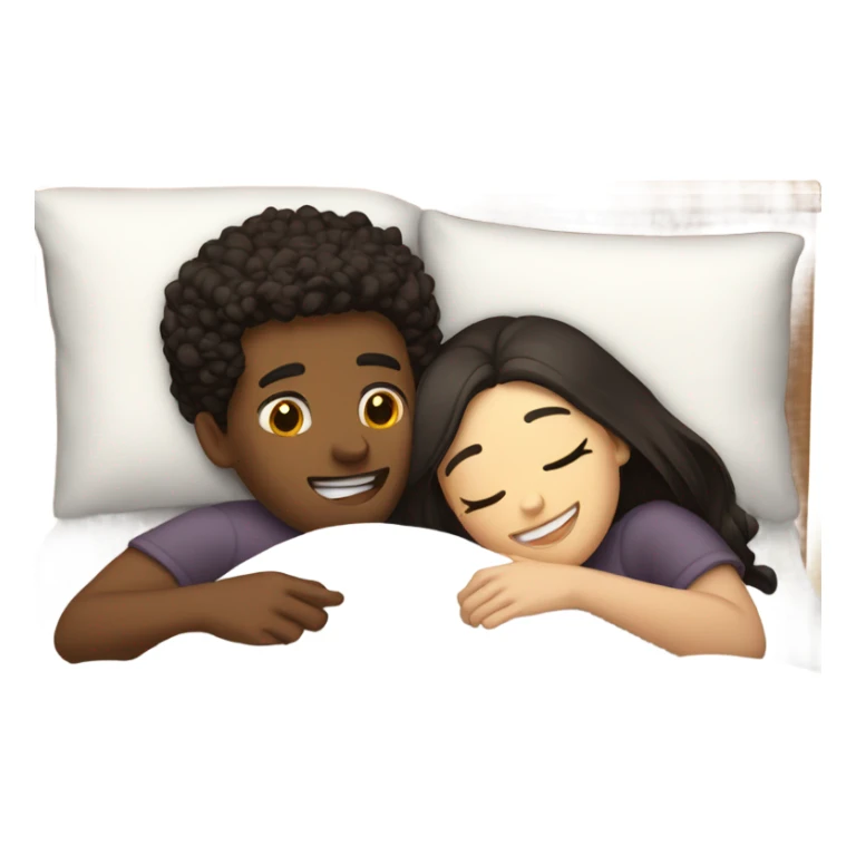 Blonde girl and brunette guy cuddling in bed sticker