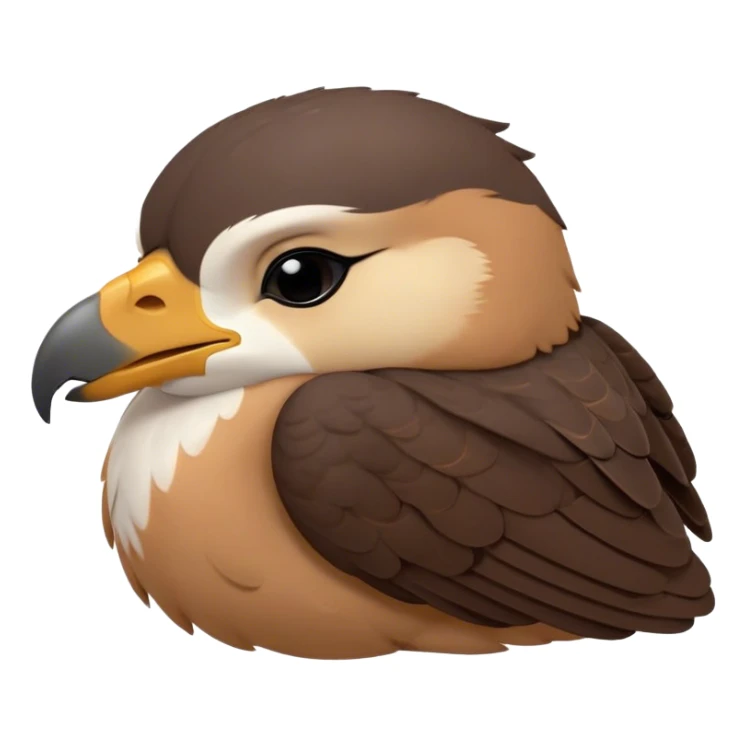 Meme-Worthy Cute Sleeping Falcon Portrait Emoji, Head resting peacefully with a contented smile, showcasing a streamlined, powerful form with eyes gently closed in serene slumber and a subtly curved beak, Simplified yet adorably endearing features, highly detailed, glowing with a soft, drowsy light, high shine, relaxed and utterly lovable, stylized with an air of playful laziness, soft glowing outline, capturing the essence of a sleeping falcon that feels destined to become the next viral icon of adorable rest! sticker