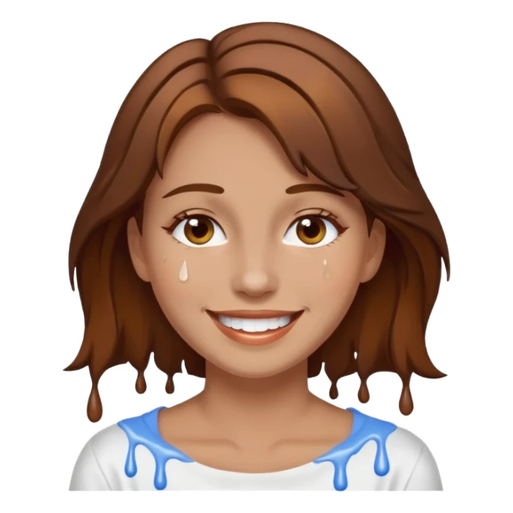 Brown Hair Woman , white paint , drip, face, happy sticker