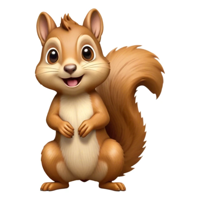 Cinematic Comical Squirrel Portrait Emoji, Head tilted dramatically with an exaggeratedly surprised expression and wide, comical eyes, featuring a petite, sprightly body with a dramatically bushy tail and perky, animated ears, Simplified yet hilariously expressive features, highly detailed, glowing with a slightly sassy woodland glow, high shine, dramatic yet playful, stylized with an air of cheeky forest mischief, soft glowing outline, capturing the essence of a meme-worthy squirrel that looks ready to scamper into viral fame with its playful antics! sticker
