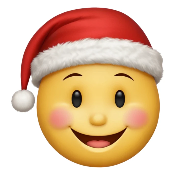 Smiley face smiles with closed eyes in a red Christmas hat sticker