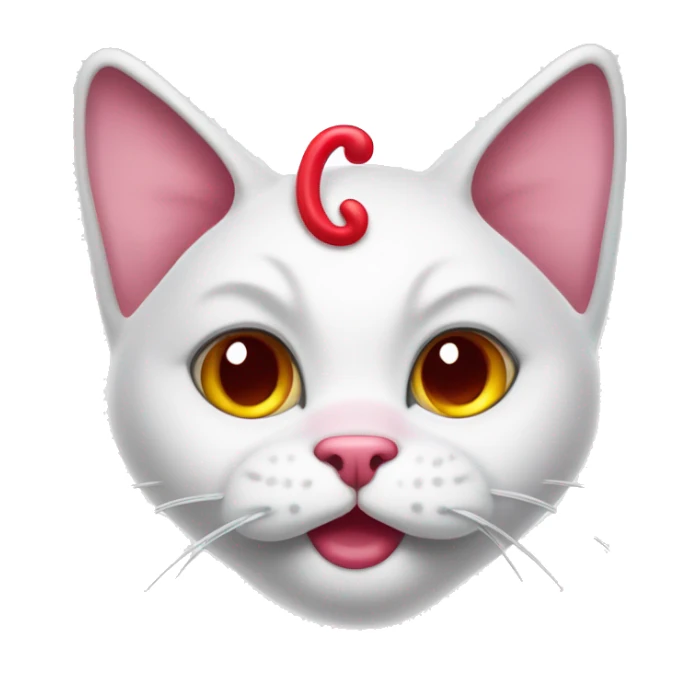 A white cartoon cat with a red bow on its left ear, looking unwell., disgusting a pink liquid out of his mouth sticker