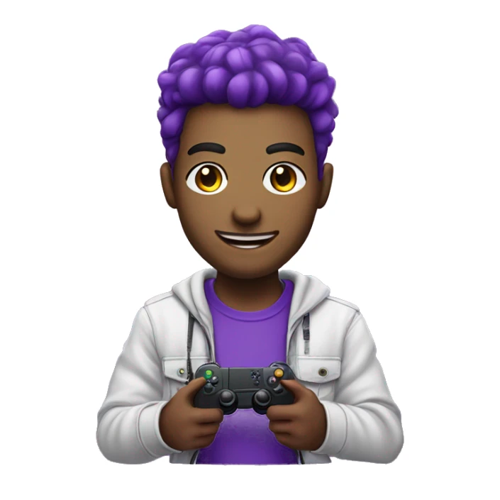 Gaming streamer with a controller in his hand and showing fun with purple color with a street hear sticker