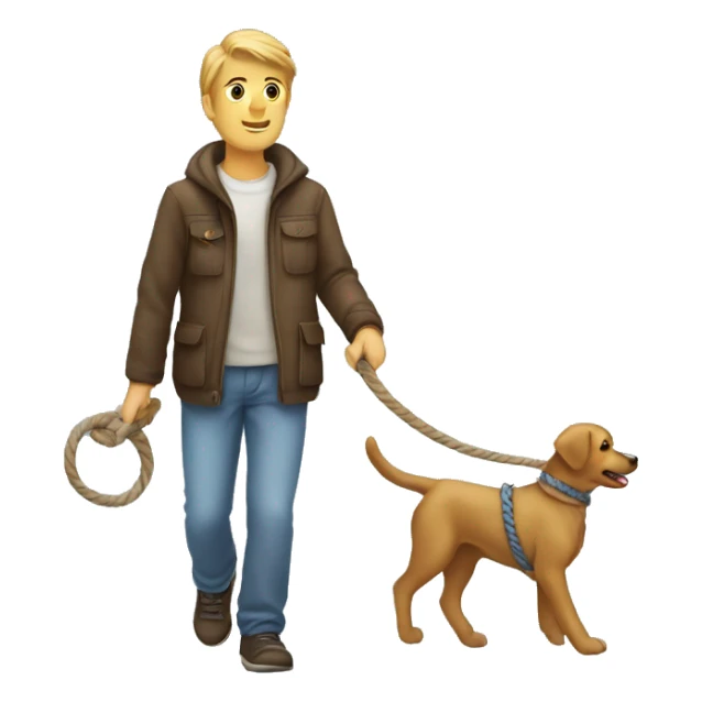 A person holding a dog with rope while walking together sticker