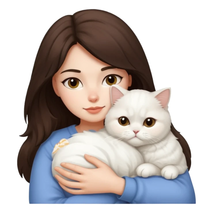 Brunette woman snuggling white Persian cat sticker