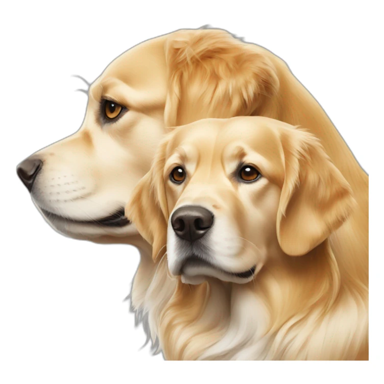 two golden retrievers, one white and one gold sticker