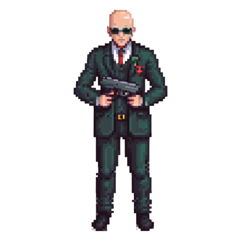 hitman with bald head and dual pistols sticker
