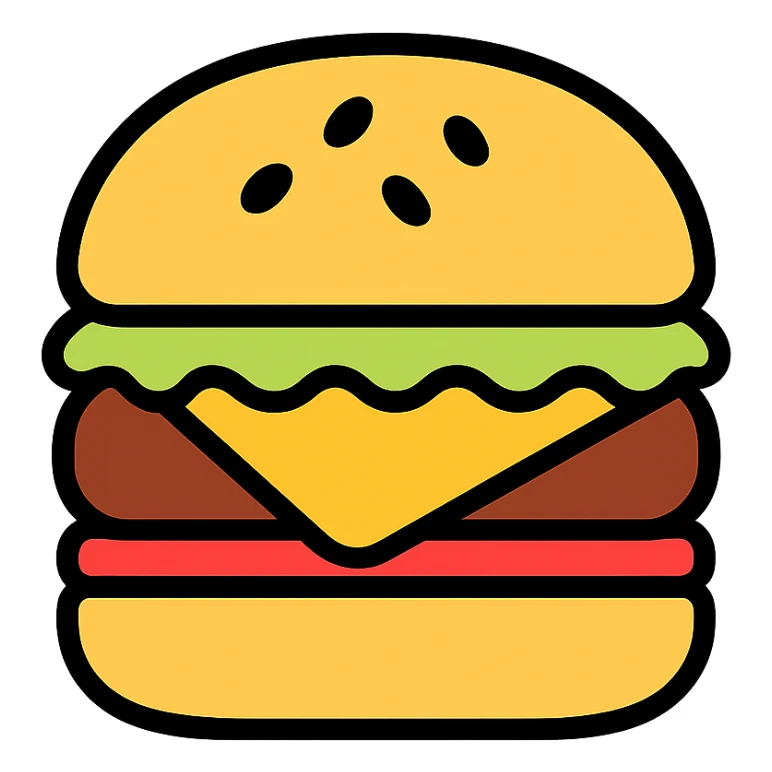 juicy cheeseburger icon with color outline sticker