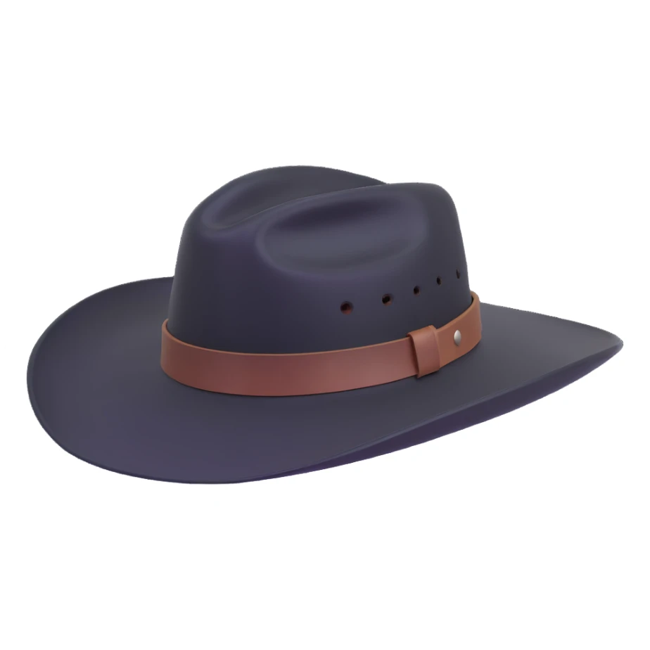 billy jack hat, side view, black felt, flat crown, wide brim, simple leather band, classic western style sticker