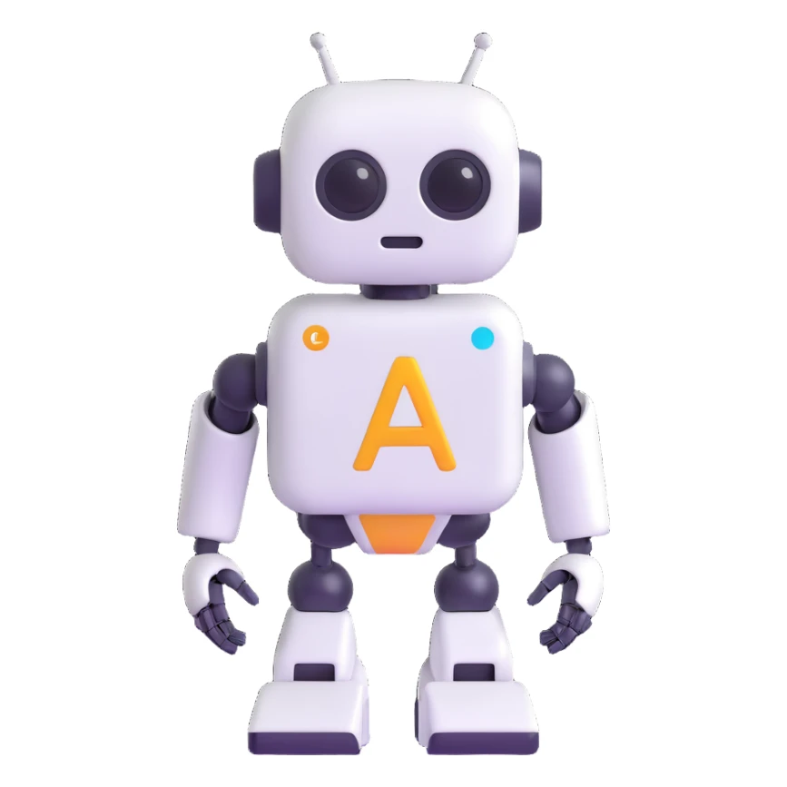 futuristic robot with the letters AI, 3D emoji style sticker